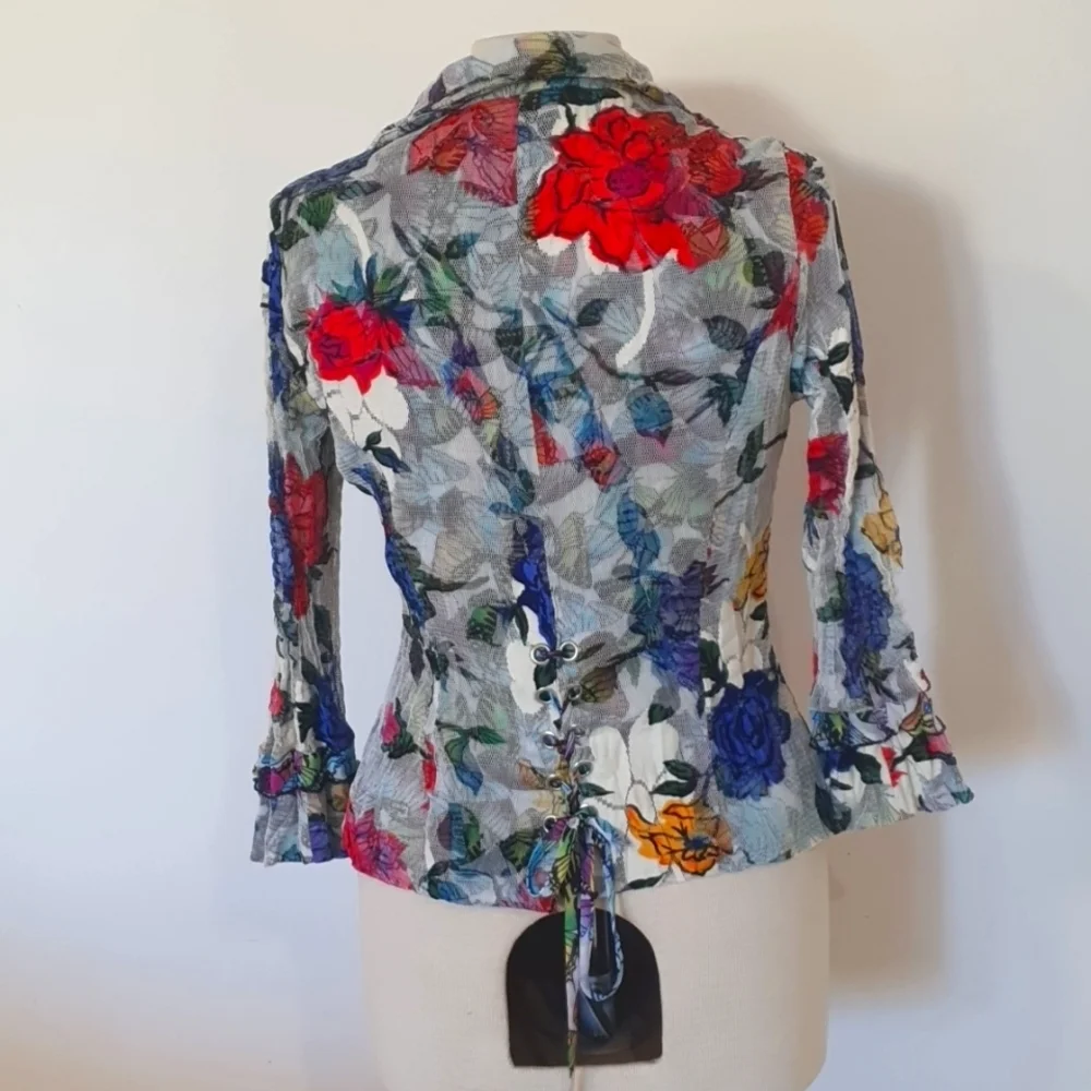 Alberto Makali Size S (approx 10) Butterfly Printesh Long Sleeve Top - Picture 4 of 9
